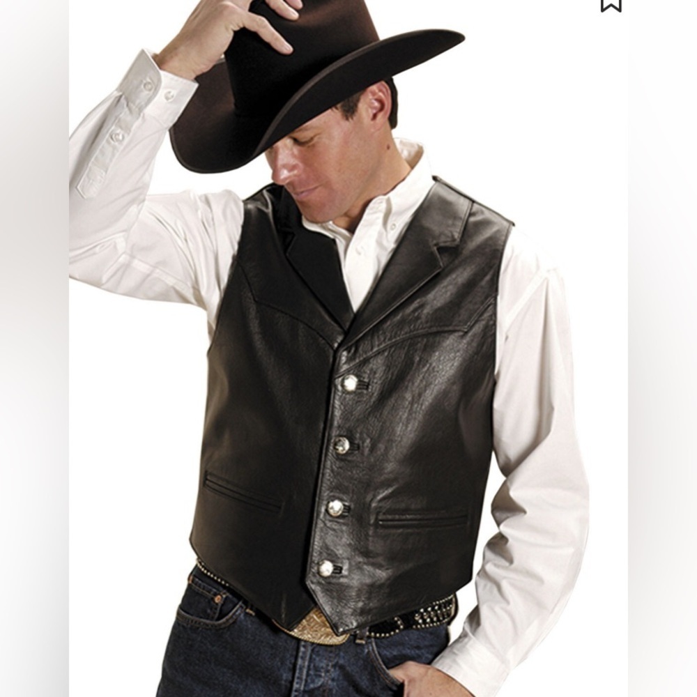 ROPER MEN'S NAPPA NOTCHED COLLAR LEATHER VEST Cowboy Western Motorcycle Sz XL
